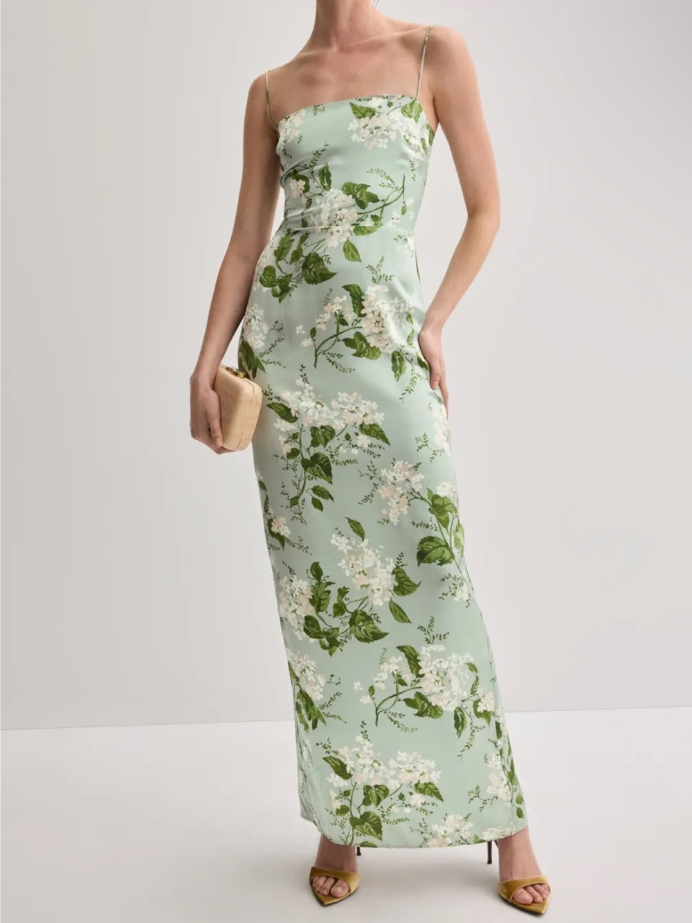 Reformation Frankie Green Floral Strapless Maxi Dress
